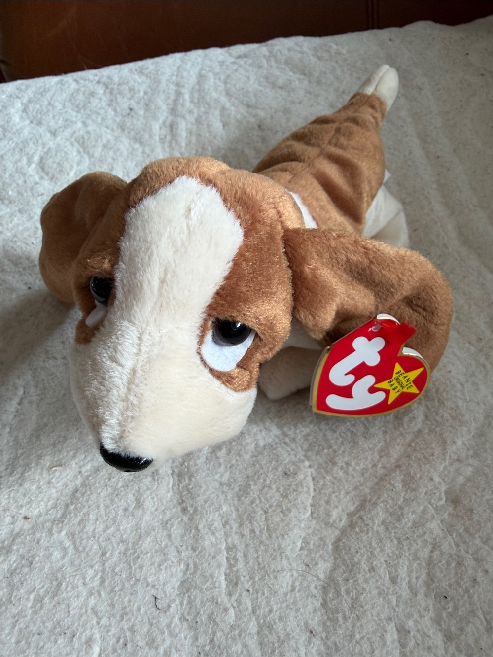 Ty NWT Tracker Brown and Cream Beanie Dog Plush with Original Heart Tag
